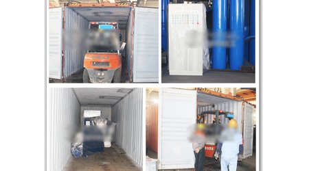 发往格鲁吉亚q69系列辊道通过式钢板型材抛丸清理机第三车装车发货现场